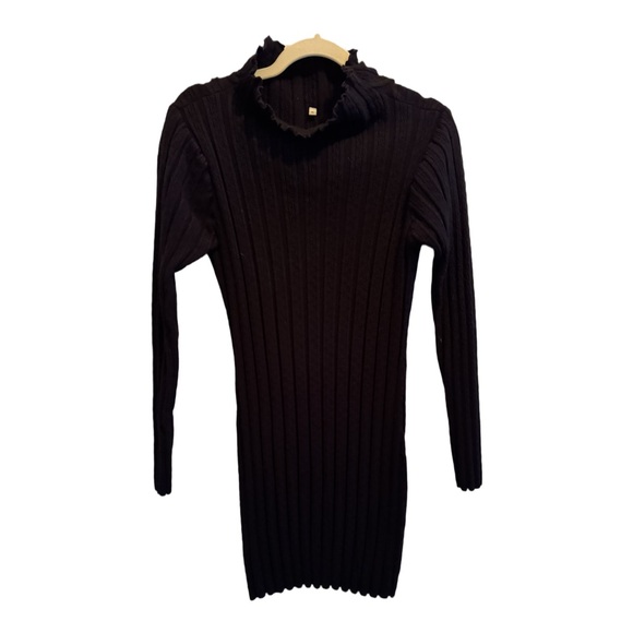 Dresses & Skirts - Black Ribbed Ruffle Mock Neck Sweater Dress